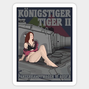 A girl sits on the armor of a Tiger II tank Sticker